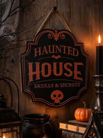 Modelo para impresión 3D: Haunted House – Halloween Wandschild — vista de referencia 2