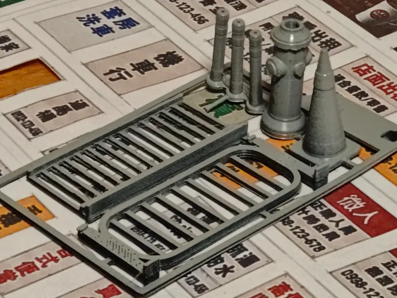 街頭套件-002-柵欄 交通錐 消防栓 微縮模型