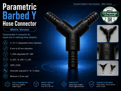 Parametric Labeled Barbed Y Hose Connector Metric