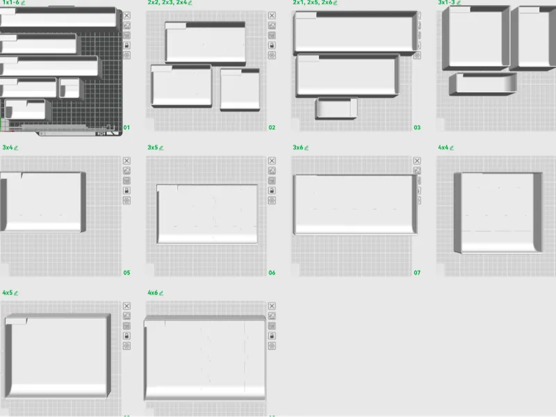 Gridfinity bins 1x1-4x6