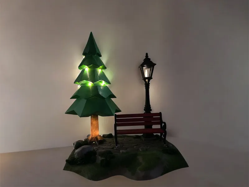 Park Diorama mit Bank und Laterne 