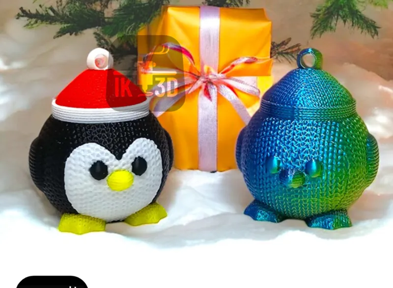 Knitted Chubby Penguin Ornament With Santa Hat