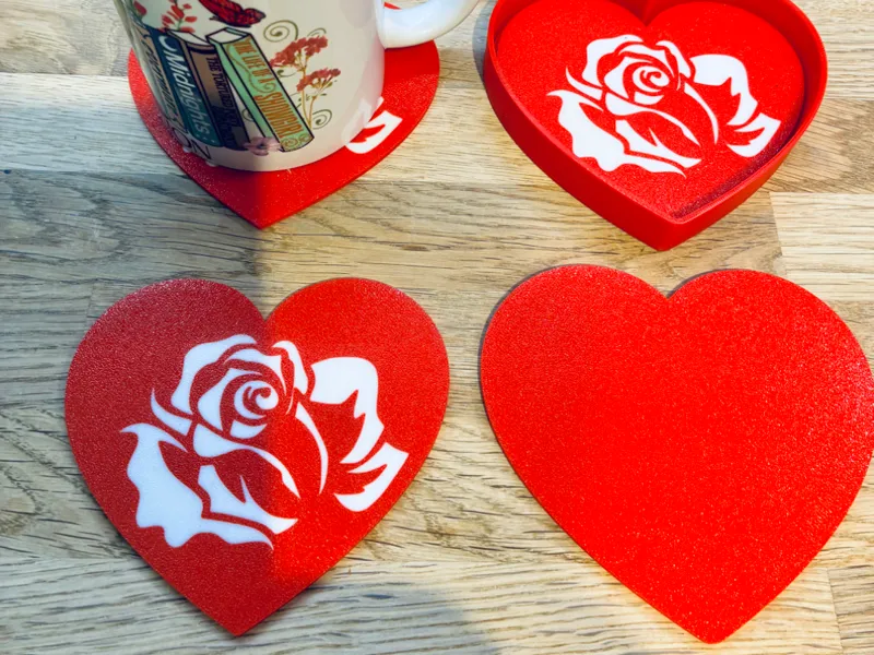 Heart with Rose 4 coaster set with box