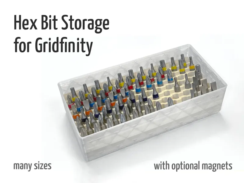Hex bit storage for Gridfinity (open source)