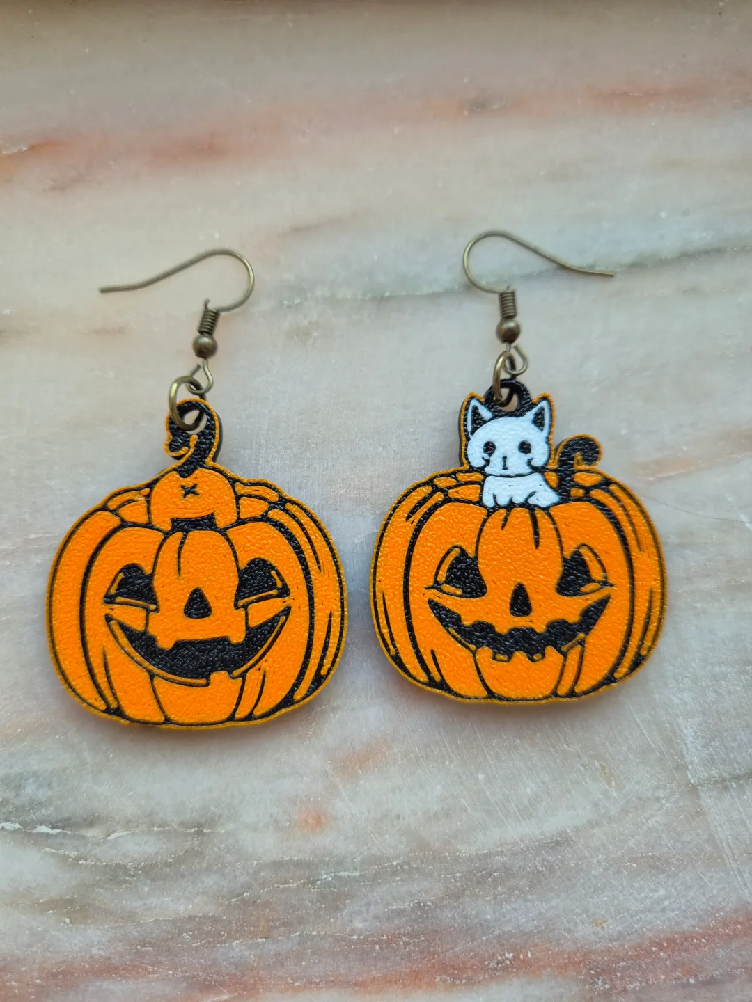 Multicolor Pumpkin With Cat Earrings view 2