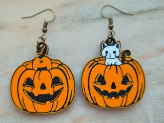 Multicolor Pumpkin With Cat Earrings