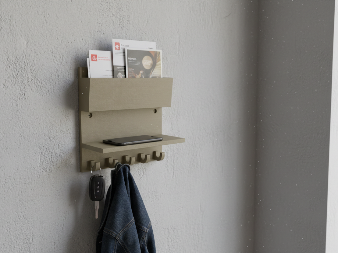 Mail Holder With Shelf and Hooks