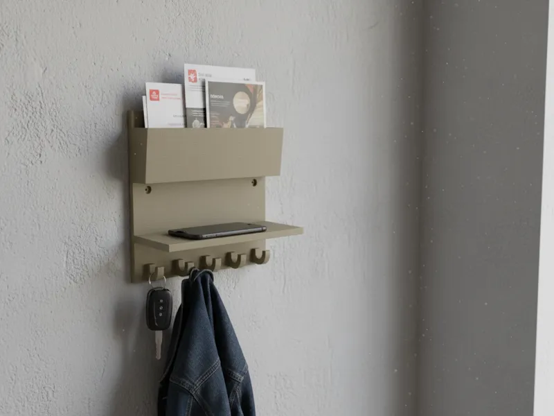 Mail Holder With Shelf and Hooks