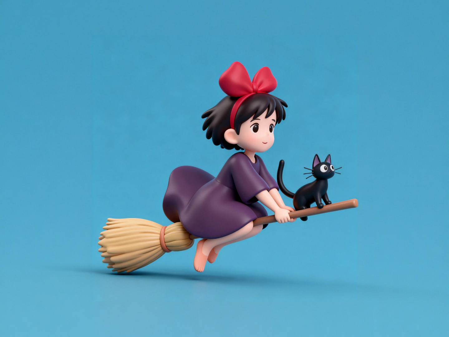 Kiki on a Broom - Kiki's Delivery Service - Hayao Miyazaki Anime