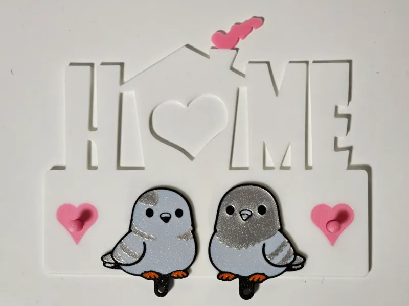 Pigeon Couple Keychains and Keychain Holder