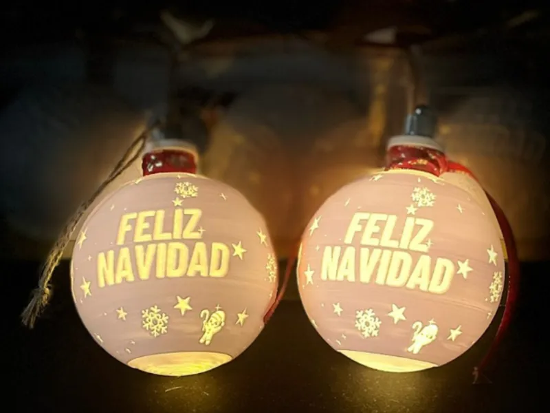 Bola litofania Feliz Navidad iluminada