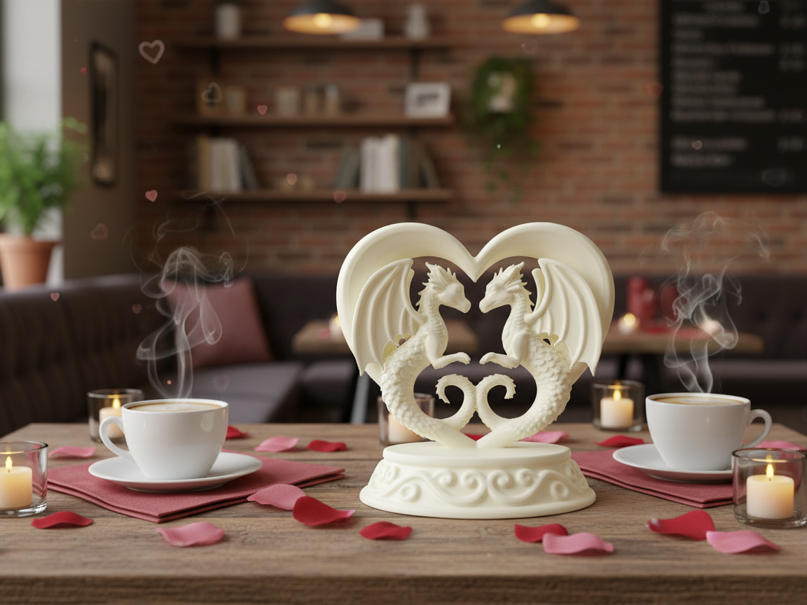 Twin Dragon Heart Sculpture - Decorative 3D Print