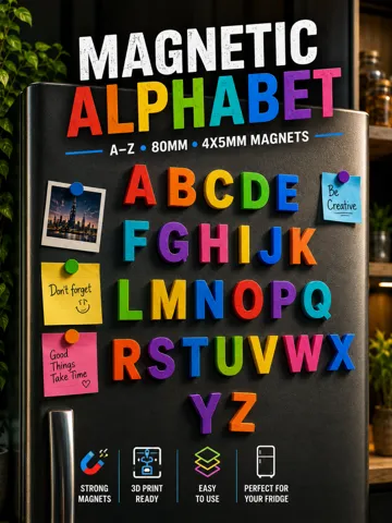 Modelo para impresión 3D: Magnetic Alphabet, A-Z, 80mm, 4x5mm — vista de referencia 2