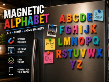 Modelo para impresión 3D: Magnetic Alphabet, A-Z, 80mm, 4x5mm — vista de referencia 3