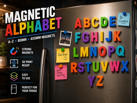 Modelo para impresión 3D: Magnetic Alphabet, A-Z, 80mm, 4x5mm — referencia de MakerWorld