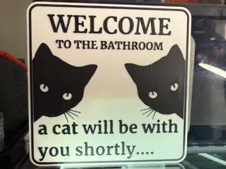 WELCOME TO THE BATHROOM, A CAT WILL BE WITH YOU