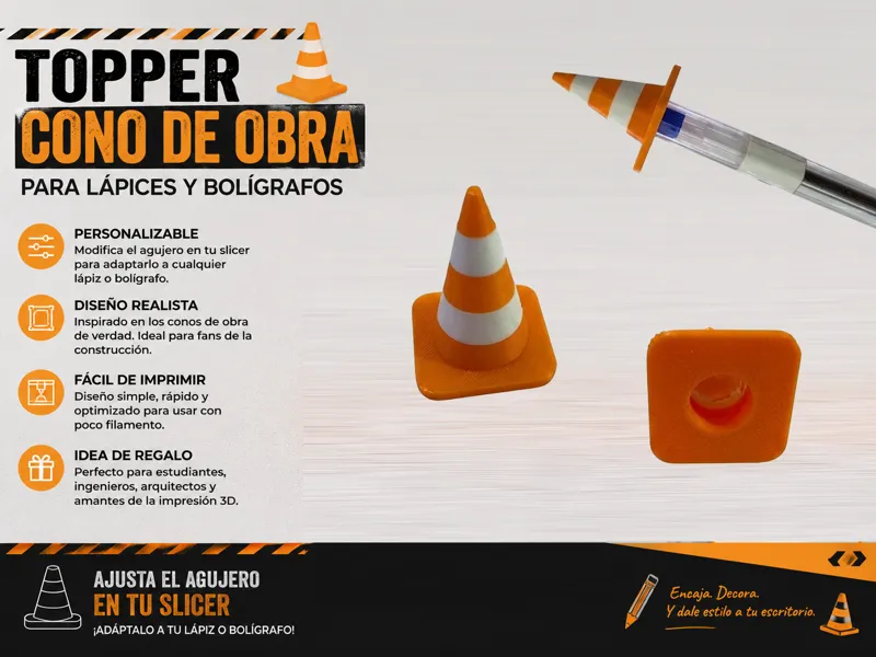 Topper Cono de Obra para Lápices y Bolígrafos