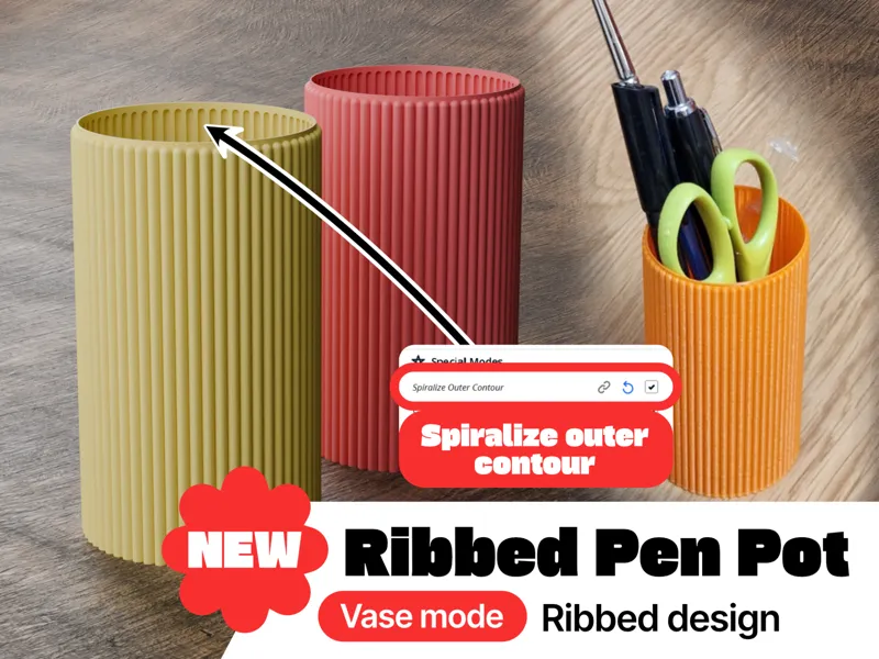 Vase Mode Ribbed Pen Pot / Holder