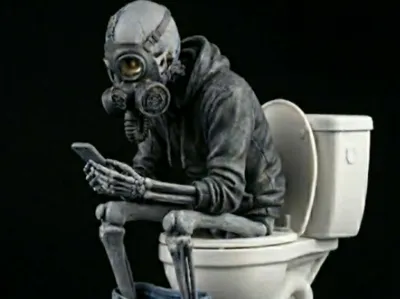 Skellet sitting long time on toilet