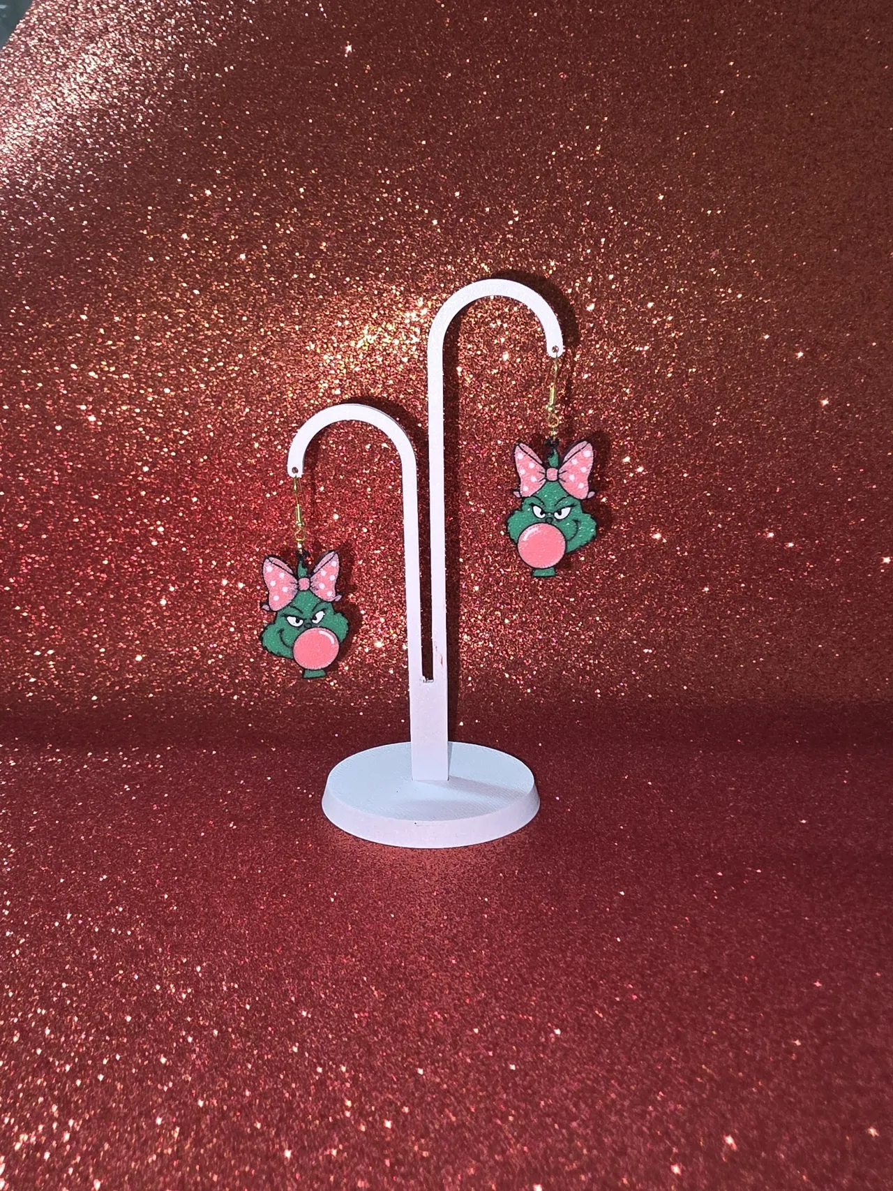 Lady Grinch earrings view 3