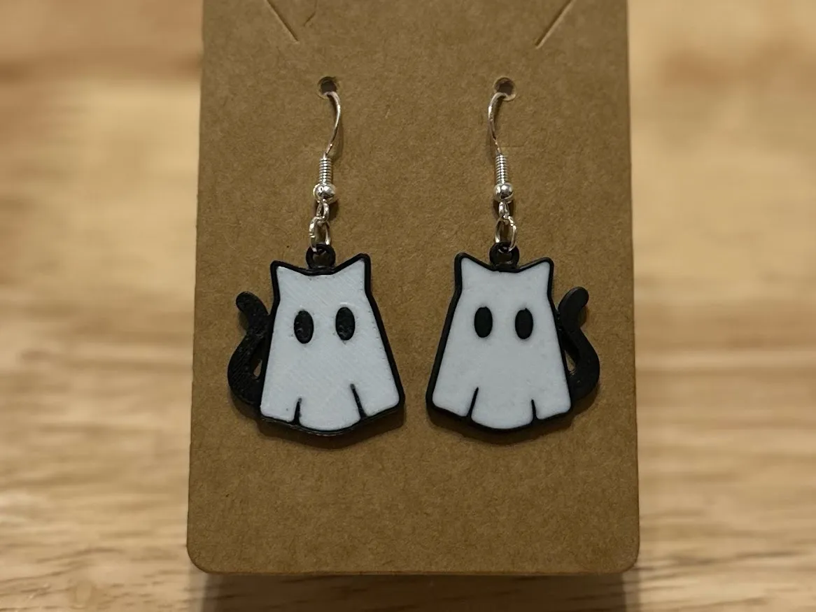 Cute Ghost Cat Earrings view 2