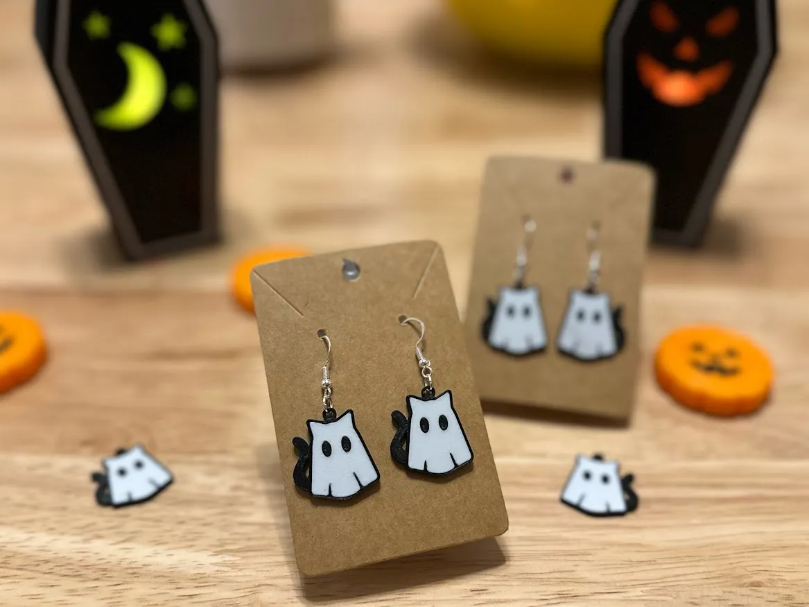 Cute Ghost Cat Earrings view 3