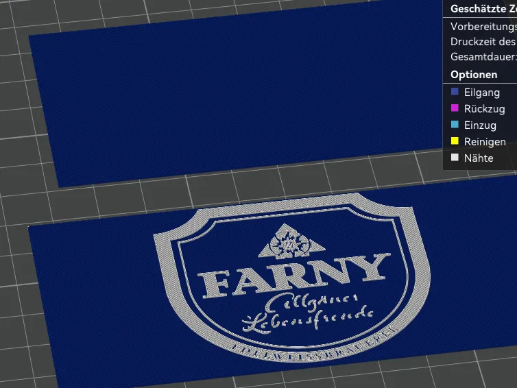 Kasten Logo der Brauerei Farny