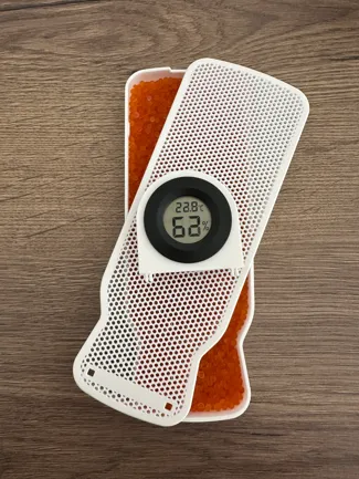 Filament box silica gel holder + round hygrometer