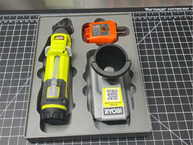 Ryobi Glue Gun+Base+Plug Tester Gridfinity 4x5