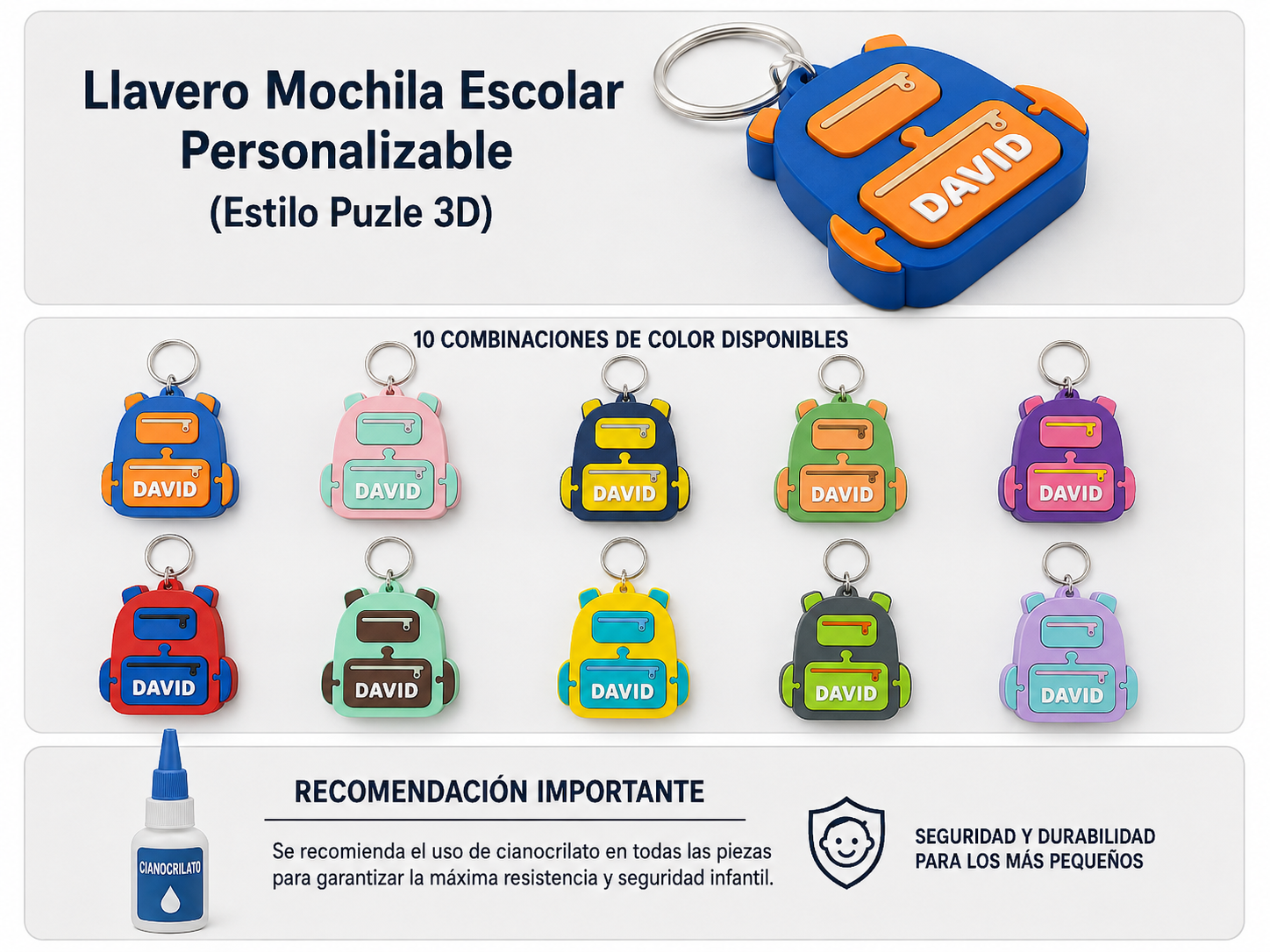 Llavero Mochila Escolar Personalizable 3D model