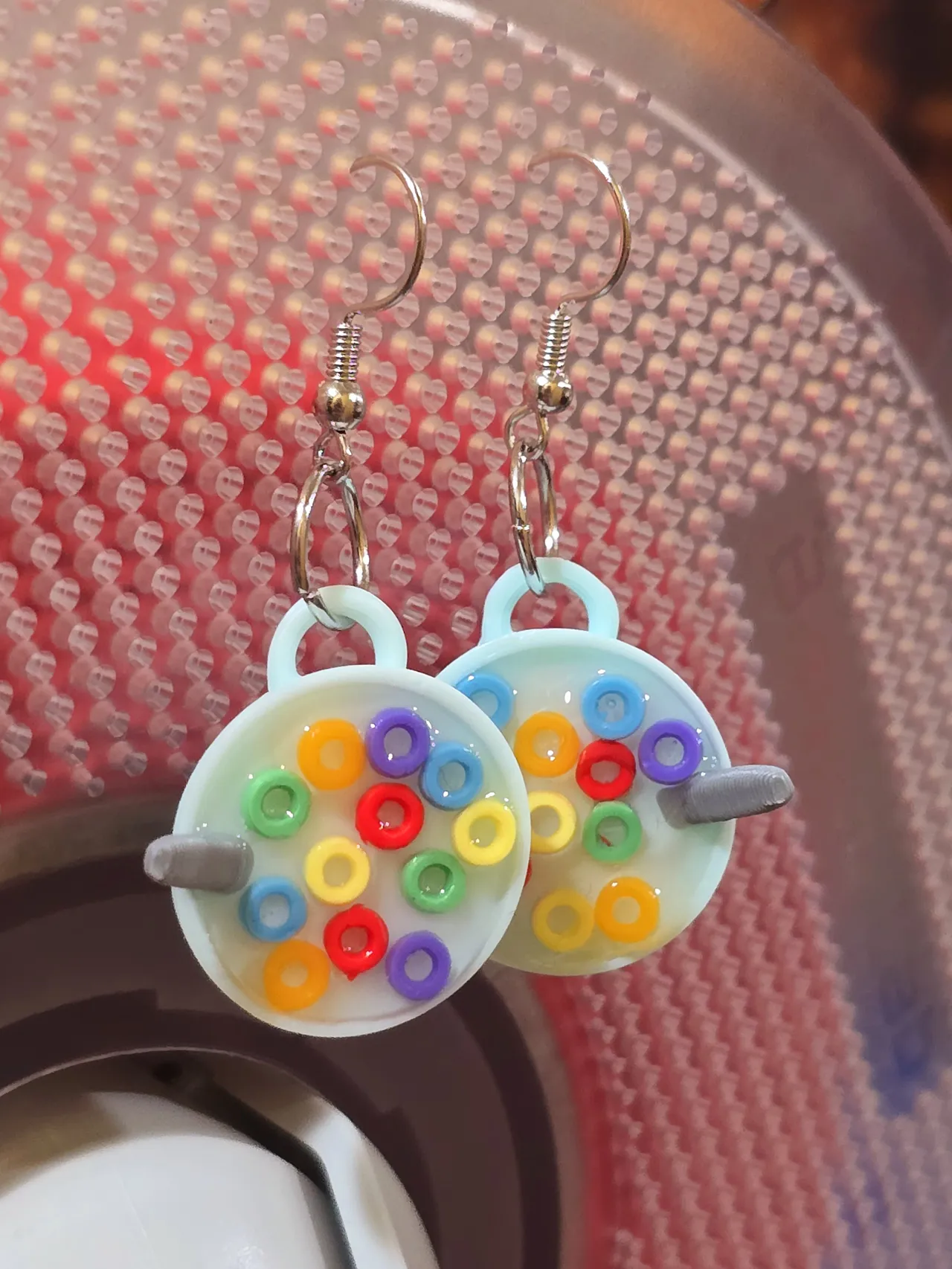 3D Fruit loops in bowl earrings view 3