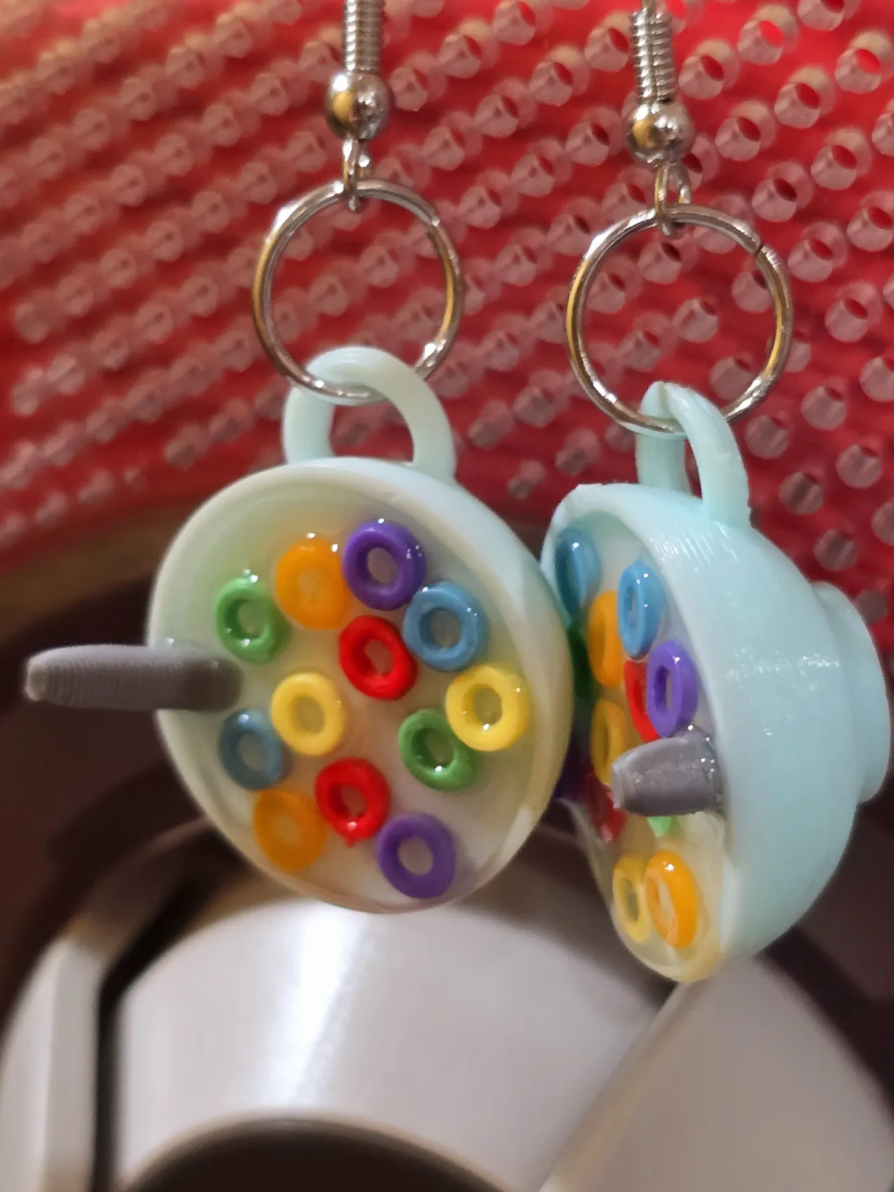 3D Fruit loops in bowl earrings view 2