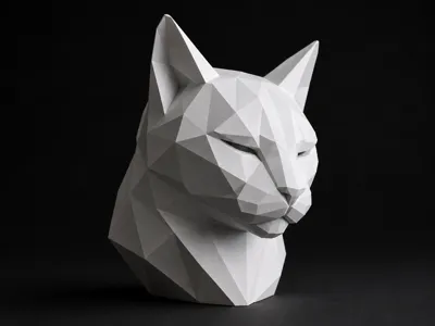 Low Poly Cat Head Sculpture