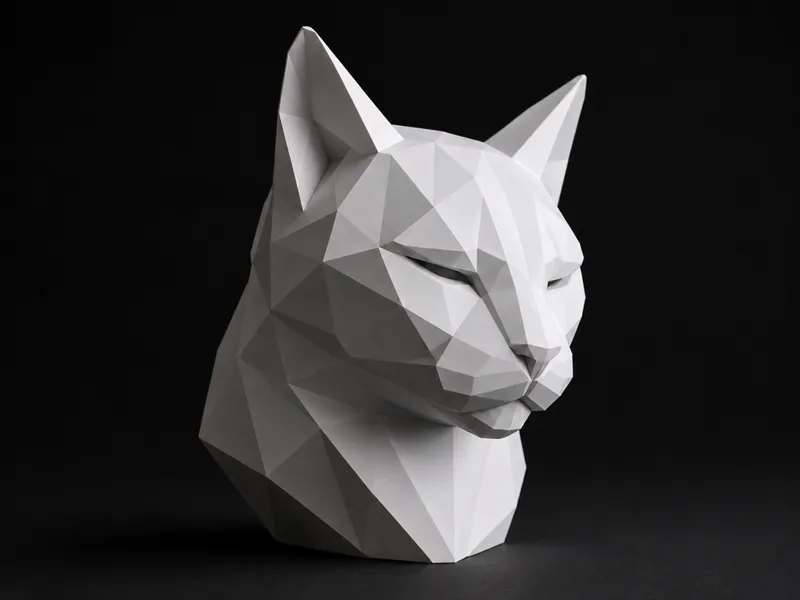 Low Poly Cat Head Sculpture