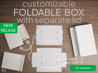 Customizable foldable box with separate lid