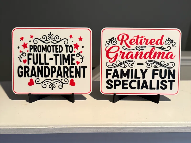 RETIRED GRANDMA AND GRANDPARENT SIGN AND COASTER