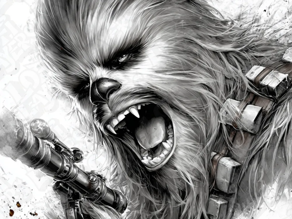 Cuadro decorativo en 3D: Chewbacca Hueforge. Referencia del modelo original.