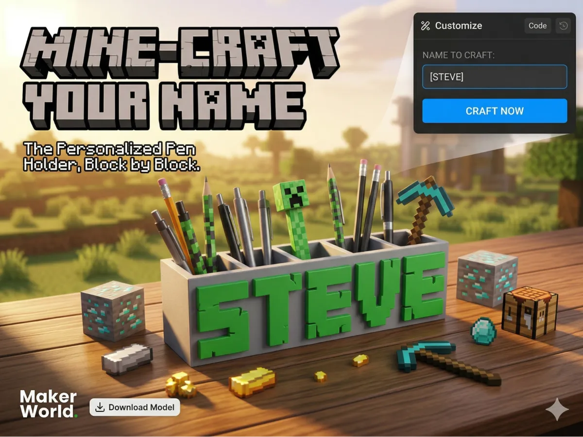 Mine-Craft Your Name: Custom Name Pen Holder - Free 3D Print Model ...