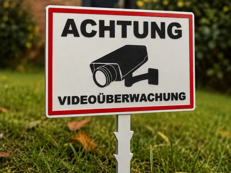 Videoueberwachung Warnschild mit Erdspiess