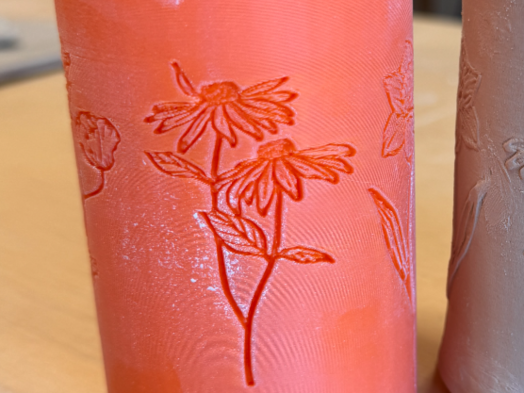 Clay texture roller with embossed flowers