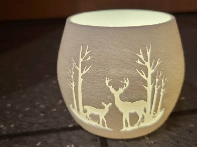 Teelicht mit Hirschkuh und Kitz