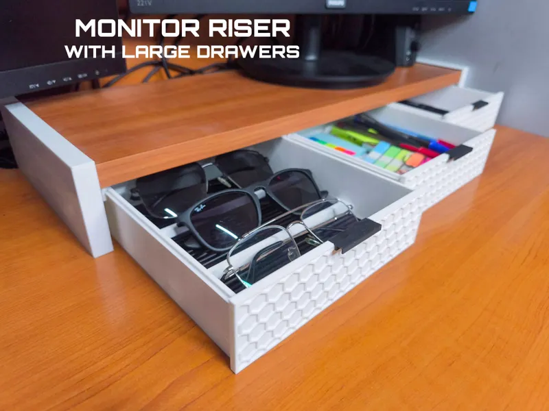 Monitor Riser with XLDrawers & Glasses Compartment