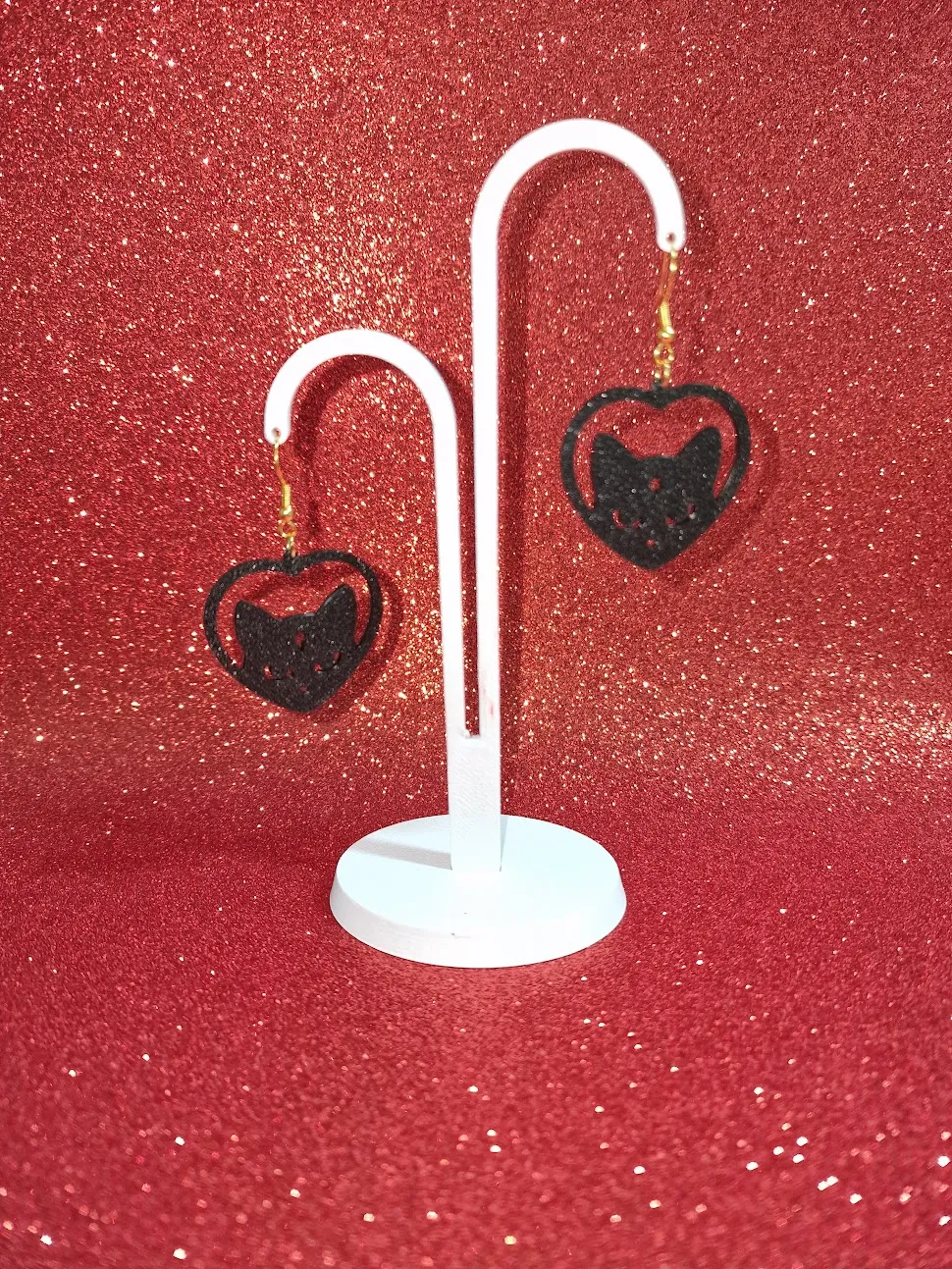 Cat in heart earrings view 3