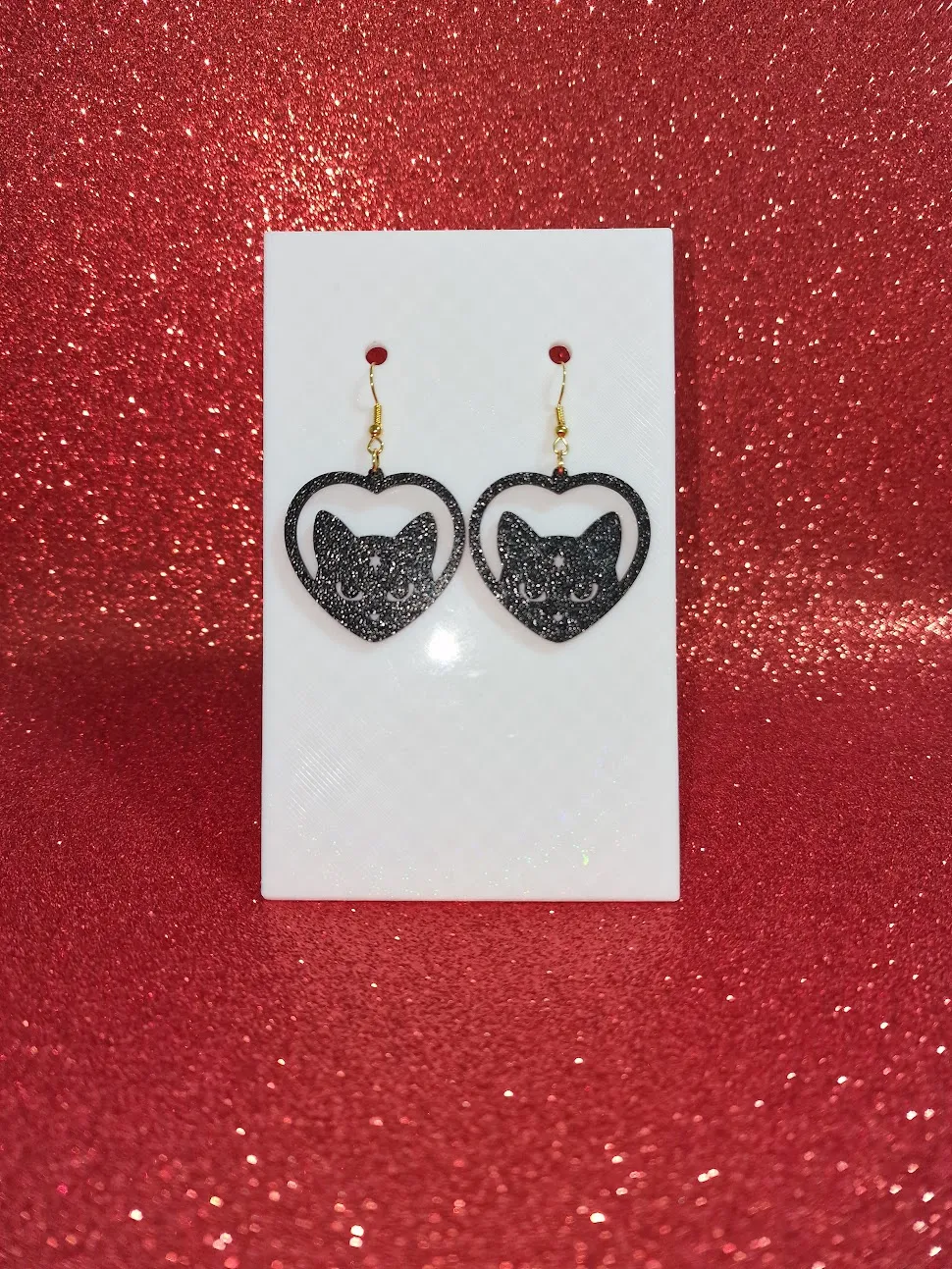 Cat in heart earrings view 2