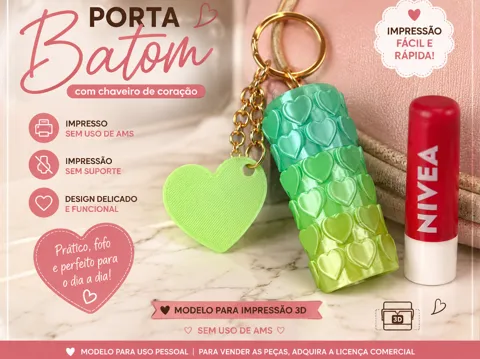 Llavero: Porta batom com chaveiro de coração — referencia de MakerWorld