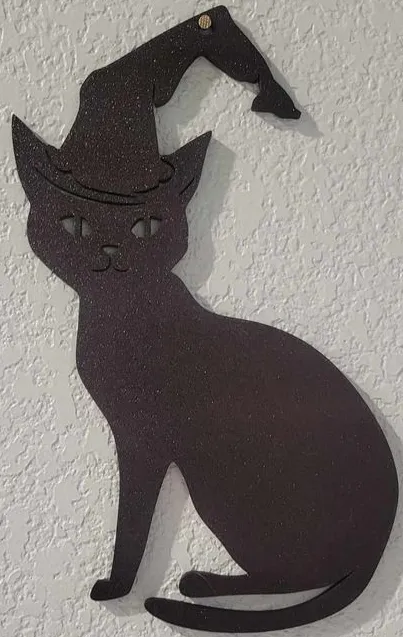 Halloween cat with witch hat wall art