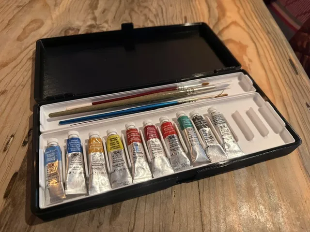 Paint and Brushes Box with latching lid