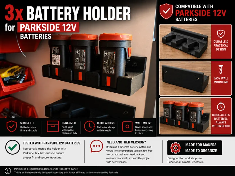 Triple Battery Holder for Parkside 12V Batteries