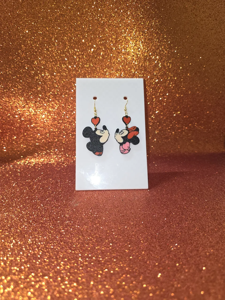 Mickey & Minnie Mouse in love earrings view 2