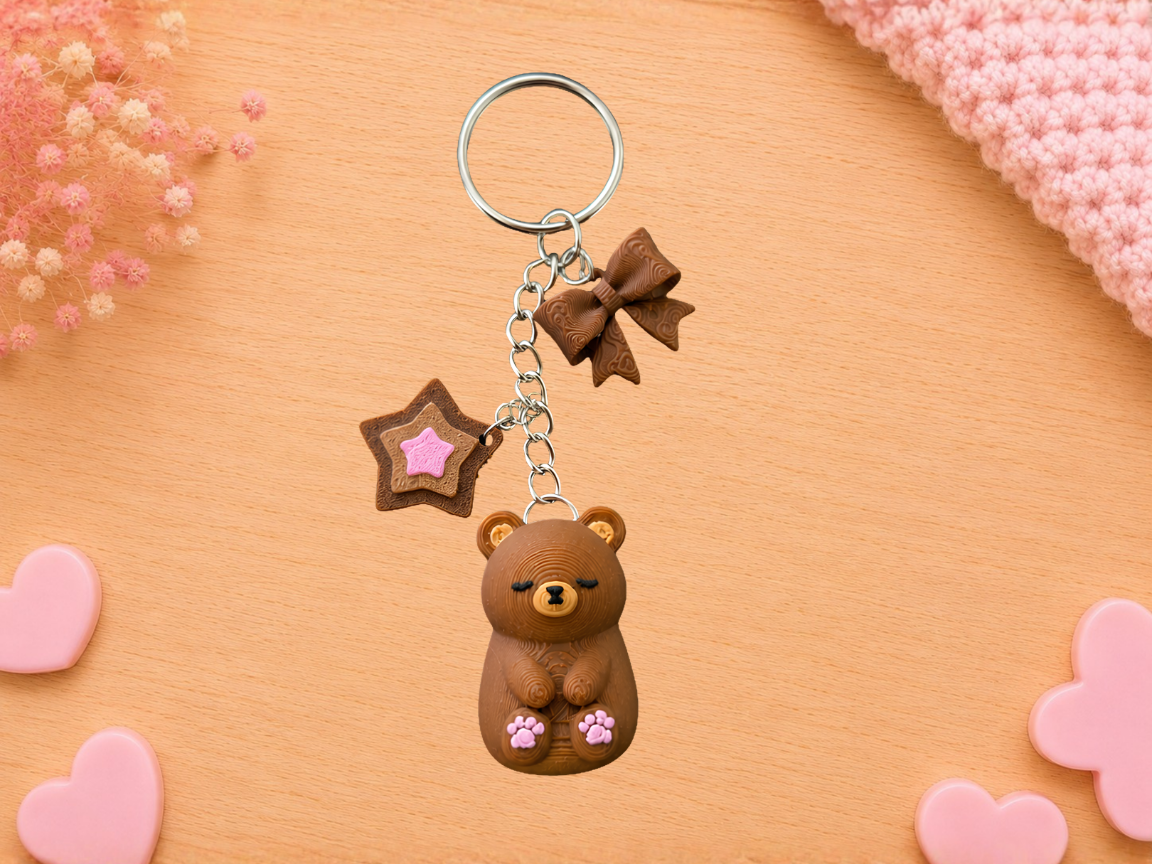 Sleepy Bear Keyring with Charms - 1